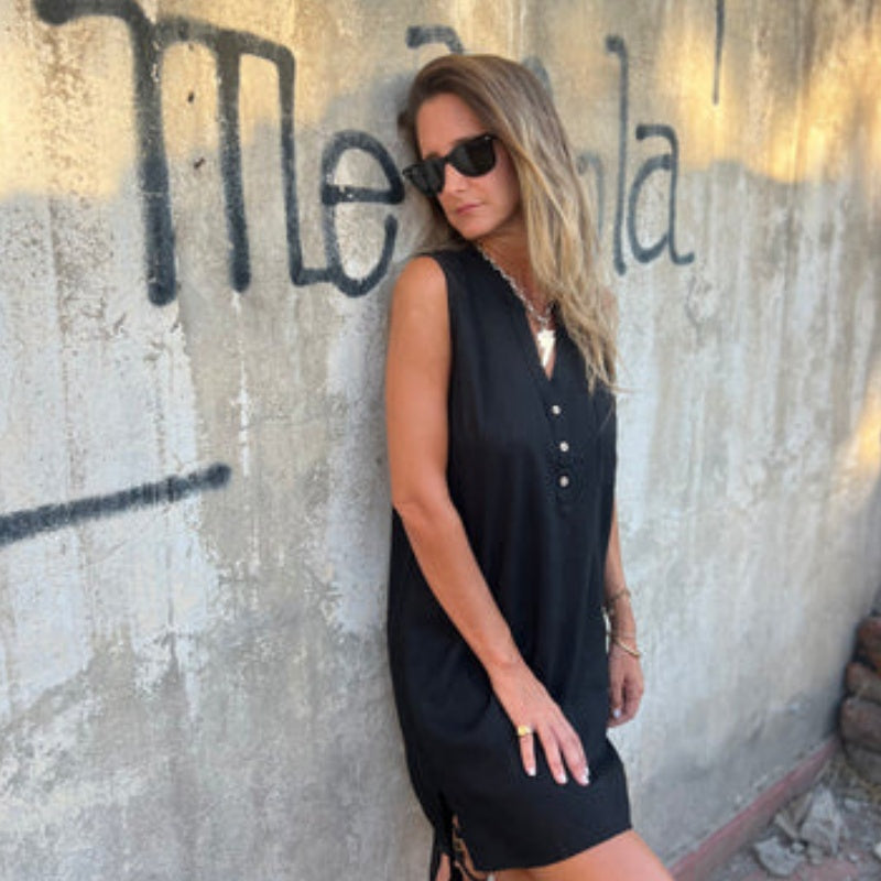 BLANDA – KOLSUZ KETEN ELBİSE